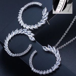 925 STERLING SILVER round leaf pendant earring set